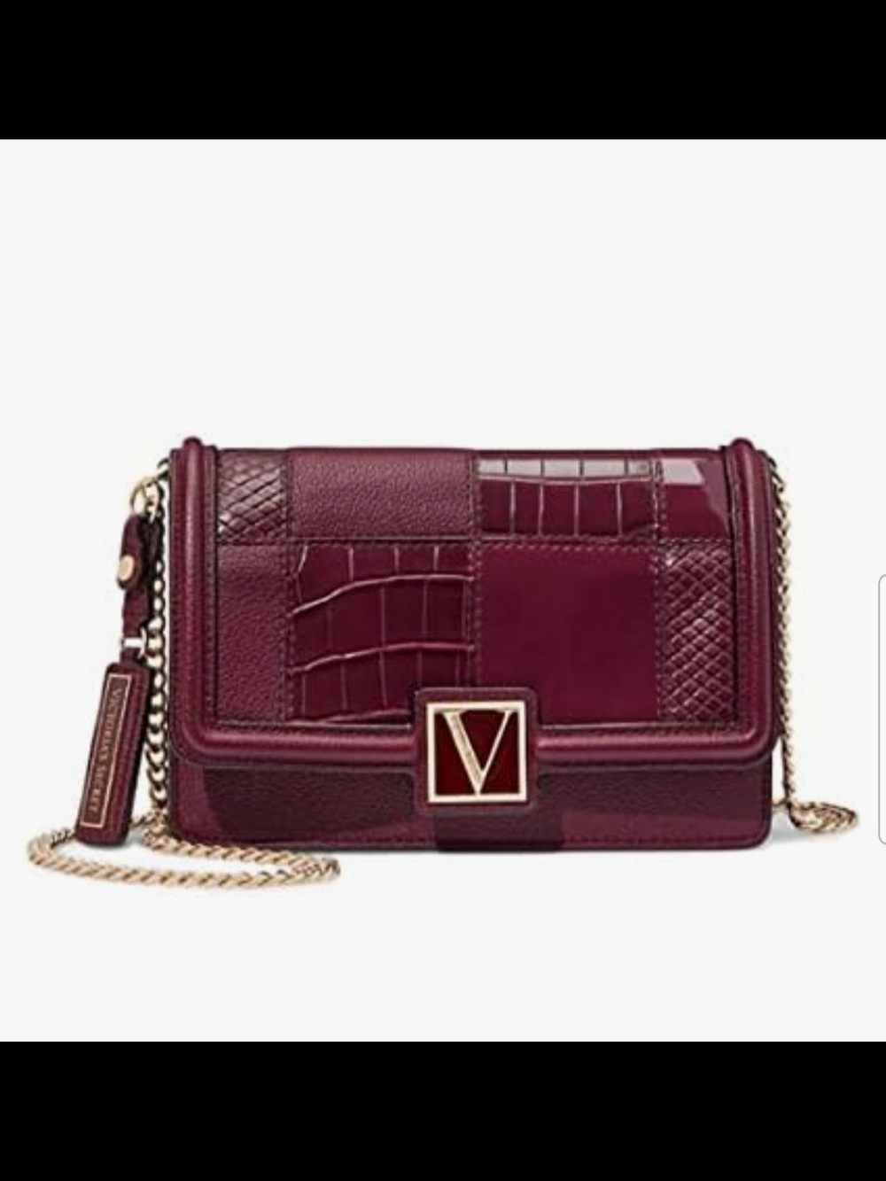 Victoria's Secret Patchwork Crossbody in Burgundy with Gold Hardware